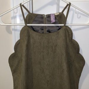 Alya scallop hem faux suede dress